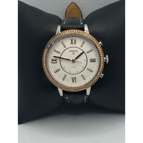 Fossil Q FTW5011 Women's Black Leather Analog White Dial Hybrid Smart Watch HK33 - Picture 1 of 9